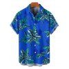 Chemise hawaïenne à motif de feuilles pour homme, imprimé végétal, boutonnée, manches retroussables, pour les vacances - Bleu 5XL