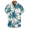 Chemise hawaïenne à motif de feuilles pour homme, imprimé végétal, boutonnée, manches retroussables, pour les vacances - Blanc 5XL