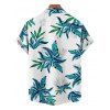 Chemise hawaïenne à motif de feuilles pour homme, imprimé végétal, boutonnée, manches retroussables, pour les vacances - Blanc 5XL