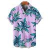 Chemise hawaïenne à motif de feuilles pour homme, imprimé végétal, boutonnée, manches retroussables, pour les vacances - Violet clair L