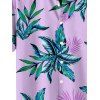 Chemise hawaïenne à motif de feuilles pour homme, imprimé végétal, boutonnée, manches retroussables, pour les vacances - Violet clair L
