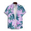 Chemise hawaïenne à motif de feuilles pour homme, imprimé végétal, boutonnée, manches retroussables, pour les vacances - Violet clair L