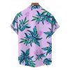 Chemise hawaïenne à motif de feuilles pour homme, imprimé végétal, boutonnée, manches retroussables, pour les vacances - Violet clair L