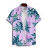 Hawaii Couple Outfit Solid Color Cinched Swim Top Tropical Plant Leaf Pattern Bowknot Boyshorts Tankini Set and Roll Up Sleeve Shirt Vacation Outfit - Violet clair S | US 4