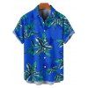 Hawaii Couple Outfit Solid Color Cinched Swim Top Tropical Plant Leaf Pattern Bowknot Boyshorts Tankini Set and Roll Up Sleeve Shirt Vacation Outfit - Bleu S | US 4