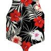 Débardeur de vacances à motif de feuilles et de fleurs, bretelles réglables, ourlet pointu, décontracté - Noir XXXXL | US 18