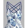 Débardeur de vacances à motif floral d'hibiscus et à bretelles en treillis, ourlet pointu, bretelles réglables, haut décontracté - Bleu profond S | US 4