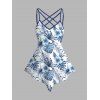 Débardeur de vacances à motif floral d'hibiscus et à bretelles en treillis, ourlet pointu, bretelles réglables, haut décontracté - Bleu profond S | US 4
