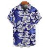 Chemise de vacances à imprimé floral pour homme, manches courtes retroussées et boutonnées - Bleu 5XL