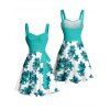 Robe de vacances à motif floral, buste froncé, col en cœur, ceinture, mini-robe trapèze - Vert clair XXXXXL | US 20