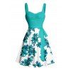 Robe de vacances à motif floral, buste froncé, col en cœur, ceinture, mini-robe trapèze - Vert clair XXXXXL | US 20