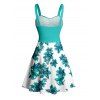 Robe de vacances à motif floral, buste froncé, col en cœur, ceinture, mini-robe trapèze - Vert clair XXXXXL | US 20