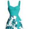Robe de vacances à motif floral, buste froncé, col en cœur, ceinture, mini-robe trapèze - Vert clair XXXXXL | US 20