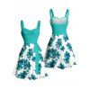 Vacation Couple Outfit Floral Pattern Ruched Bust Sweetheart Neck Belt A Line Mini Dress and Roll Up Sleeve Shirt Drawstrings Shorts Matching Outfit - Vert clair S | US 4