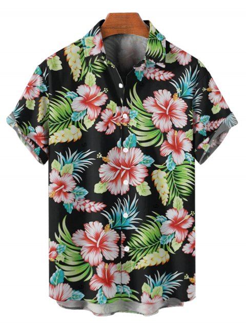 Chemise de vacances à manches courtes et boutons pour homme, motif floral tropical et feuilles