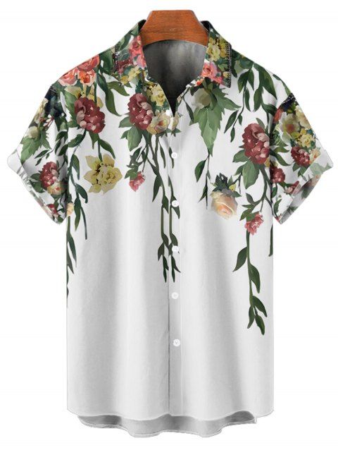 Chemise de vacances à motif floral et feuilles pour homme, chemise décontractée à manches courtes et boutons retroussables