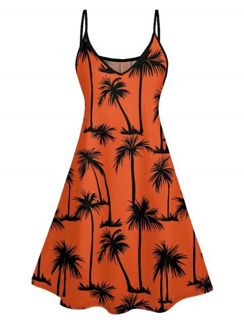 Robe de vacances hawaïenne à imprimé palmiers, bretelles spaghetti, col en V, mini-robe pendulaire