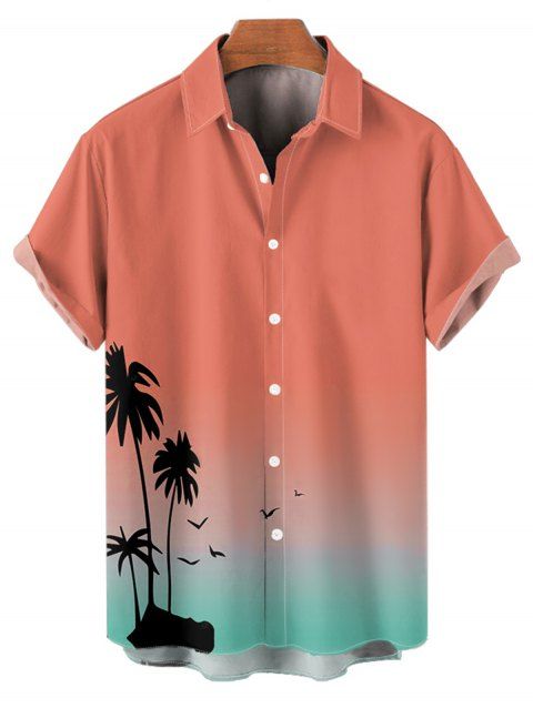 Chemise de vacances à manches courtes et boutons, imprimé palmier dégradé