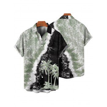 Men's Contrast Color Printed Coconut Tree Hawaii Shirt Button Up Roll Up Sleeve Vacation Shirt