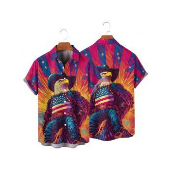 Independence Day Couple Outfit Fire Eagle with American Flag Pattern Spaghetti Strap Tank Dress and Roll Up Sleeve Shirt Patriotic Matching Outfit
