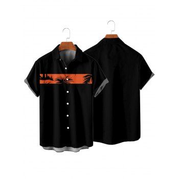 Palm Tree Print Vacation Shirt Short Sleeve Button Up Shirt