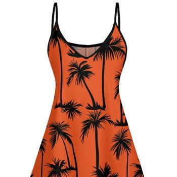 Palm Tree Print Hawaii Vacation Dress Spaghetti Strap V Neck A Pendulum Mini Dress