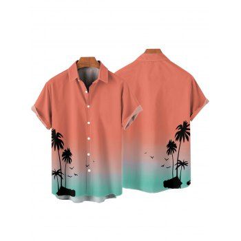 Gradient Ombre Palm Tree Print Vacation Shirt Short Sleeve Button Up Shirt