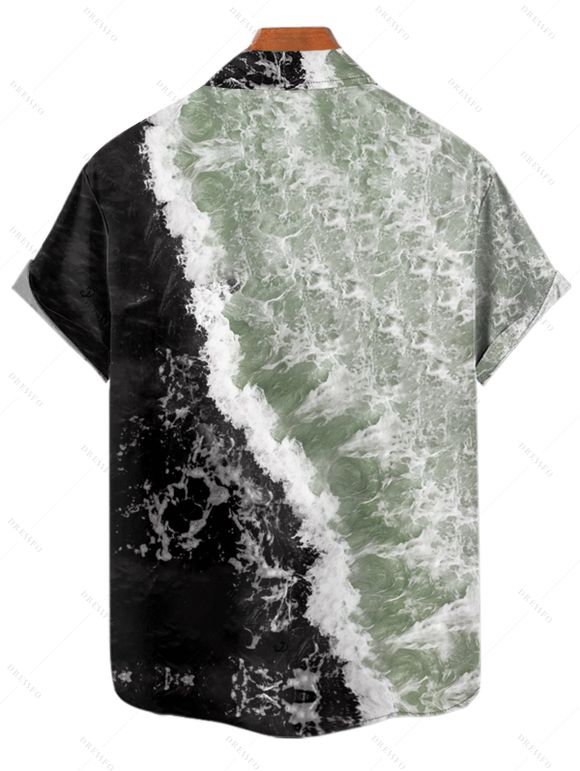 Vacation Couple Outfit Contrast Color Printed Coconut Tree Pattern Spaghetti Strap A Line Mini Dress and Roll Up Sleeve Shirt Matching Outfit - Vert clair S | US 4