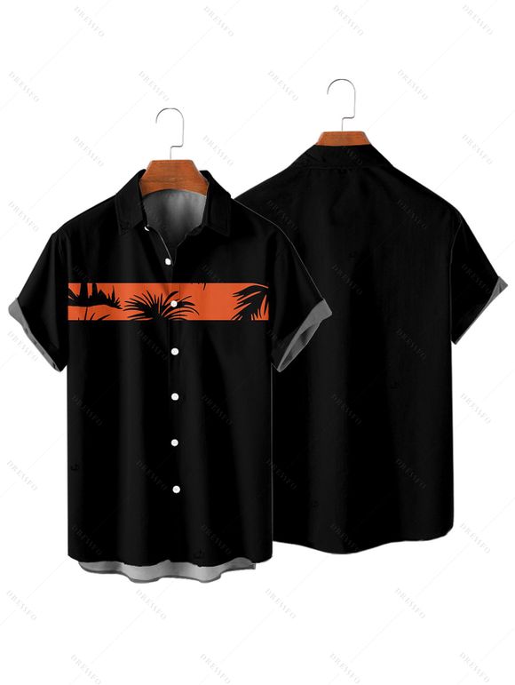 Chemise de vacances à imprimé palmiers, chemise boutonnée à manches courtes - Orange 5XL