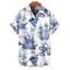 T-Shirt Manches Courtes à Imprimé Voilier Crâne et Etoile de Mer avec Boutons pour Hommes - Bleu profond S