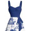 Robe de Plage Ligne A en Couleur Contrastée Motif de Crâne Etoile de Mer et de Mer Ceinturée - Bleu profond S | US 4