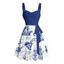 Robe de Plage Ligne A en Couleur Contrastée Motif de Crâne Etoile de Mer et de Mer Ceinturée - Bleu profond L | US 8-10