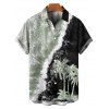 Men's Contrast Color Printed Coconut Tree Hawaii Shirt Button Up Roll Up Sleeve Vacation Shirt - LIGHT GREEN XL