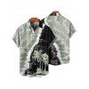 Men's Contrast Color Printed Coconut Tree Hawaii Shirt Button Up Roll Up Sleeve Vacation Shirt - LIGHT GREEN XL