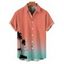 Gradient Ombre Palm Tree Print Vacation Shirt Short Sleeve Button Up Shirt - LIGHT GREEN XL