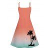 Robe de vacances hawaïenne à imprimé palmiers, mini-robe à bretelles spaghetti et col en V - Orange S | US 4