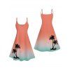 Robe de vacances hawaïenne à imprimé palmiers, mini-robe à bretelles spaghetti et col en V - Orange S | US 4