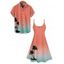 Ombre Palm Tree Print Hawaii Vacation Spaghetti Strap V Neck A Pendulum Mini Dress And Short Sleeve Shirt Matching Outfit - Vert clair S | US 4