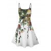 Robe de vacances transparente à empiècements en dentelle et motif floral et feuilles, bretelles spaghetti, col en V, coupe trapèze, mini-robe débardeur - Bleu clair XXXL | US 16