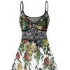 Robe de vacances transparente à empiècements en dentelle et motif floral et feuilles, bretelles spaghetti, col en V, coupe trapèze, mini-robe débardeur - Bleu clair XXXL | US 16