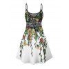 Robe de vacances transparente à empiècements en dentelle et motif floral et feuilles, bretelles spaghetti, col en V, coupe trapèze, mini-robe débardeur - Bleu clair XXXL | US 16