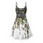 Robe de vacances transparente à empiècements en dentelle et motif floral et feuilles, bretelles spaghetti, col en V, coupe trapèze, mini-robe débardeur - Bleu clair XXXL | US 16