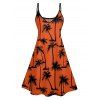 Hawaii Palm Tree Print Vacation Spaghetti Strap V Neck A Mini Dress And Short Sleeve Shirt Matching Outfit - Orange S | US 4