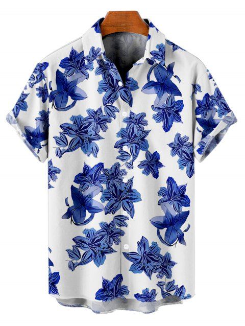 Chemise de vacances à motif floral pour homme, chemise décontractée à manches courtes et boutons retroussables