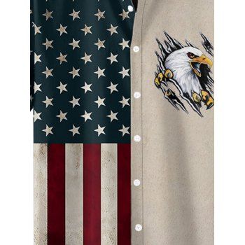 Men's Star Striped Eagle Pattern Independence Day Shirt American Flag Elements Roll Up Short Sleeve Button Up Patriotic Shirt