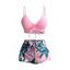 Maillot de bain deux pièces tankini de plage uni avec haut à bretelles spaghetti et nœud papillon à motif de feuilles tropicales, effet gainant, shorty pour garçon, maillot de bain de vacances - Orange S | US 4