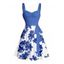 Robe de vacances à motif floral, buste froncé, col en cœur, ceinture, mini-robe trapèze - Bleu S | US 4