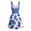 Robe de vacances à motif floral, buste froncé, col en cœur, ceinture, mini-robe trapèze - Bleu M | US 6