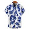 Chemise de vacances à motif floral pour homme, chemise décontractée à manches courtes et boutons retroussables - Bleu XL