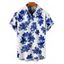 Chemise de vacances à motif floral pour homme, chemise décontractée à manches courtes et boutons retroussables - Bleu XL